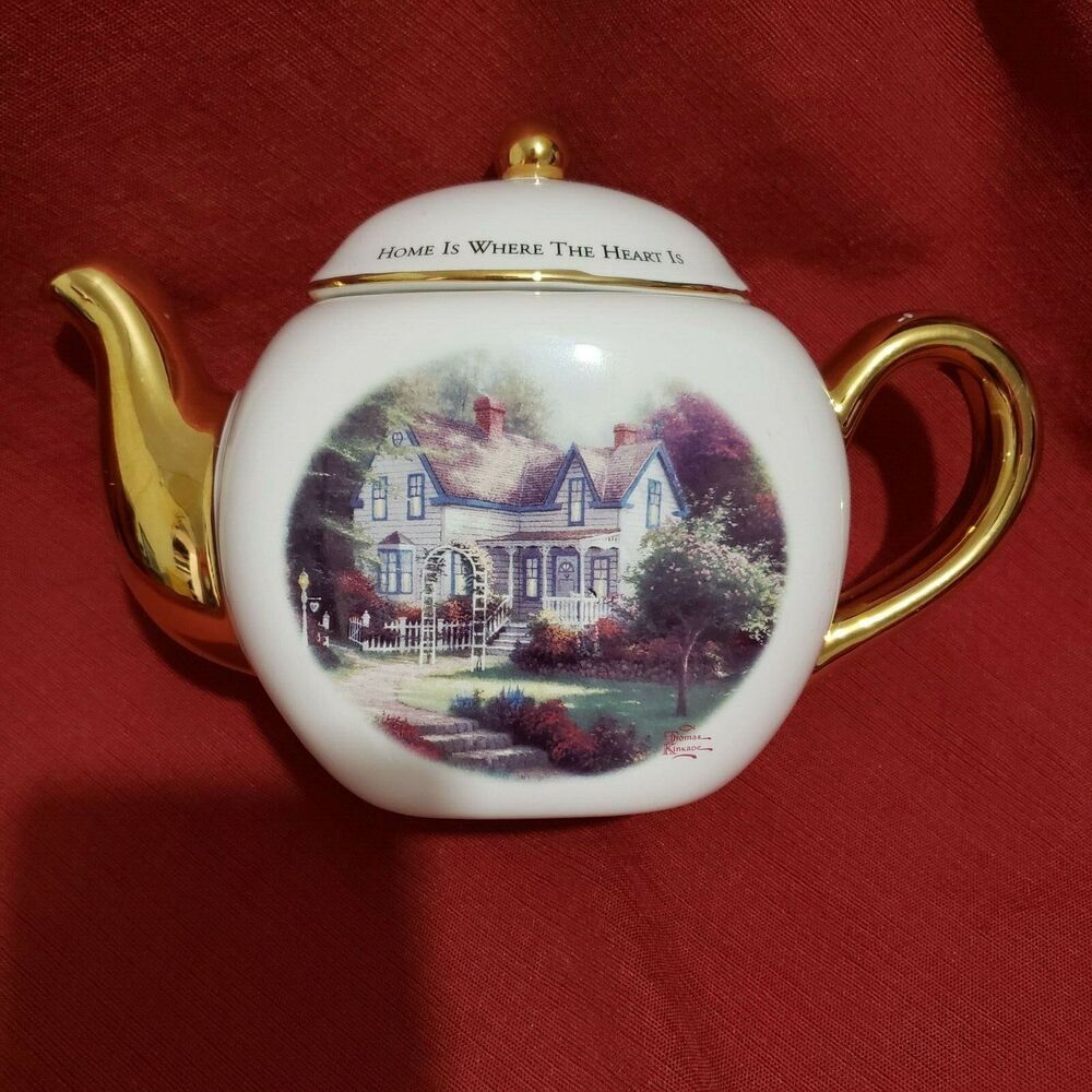 Thomas Kinkade Home Is Where The Heart Is II Painter of Light Teapot Gold Trim